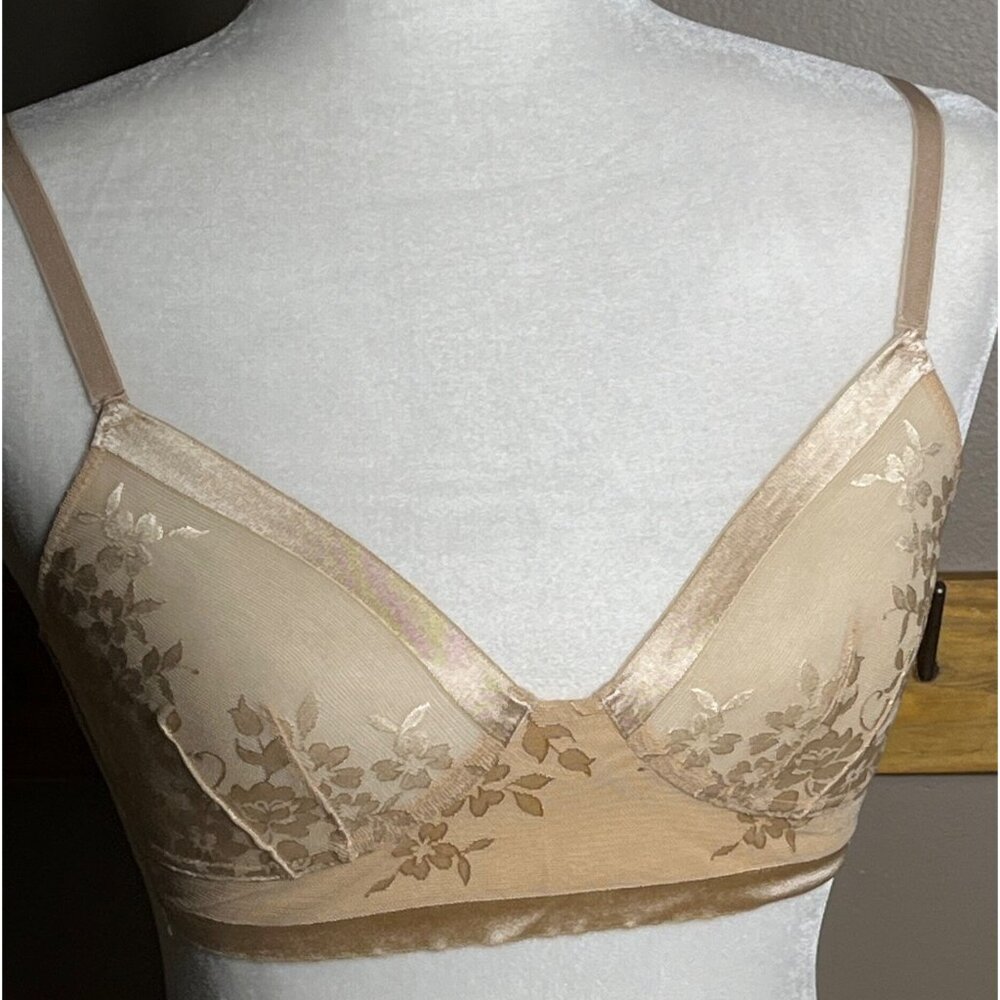 NWOT Intimately Free People Elise Bra Retro Sheer Lace Mesh Beige Nude Womens S - Picture 2 of 9